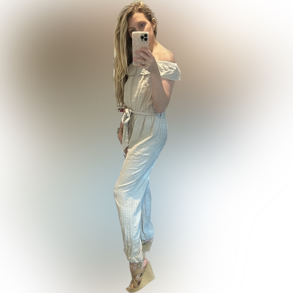 Pinstripe Jumpsuit with Belt